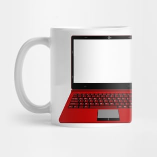 realistic laptop vector illustration in black and red color Mug